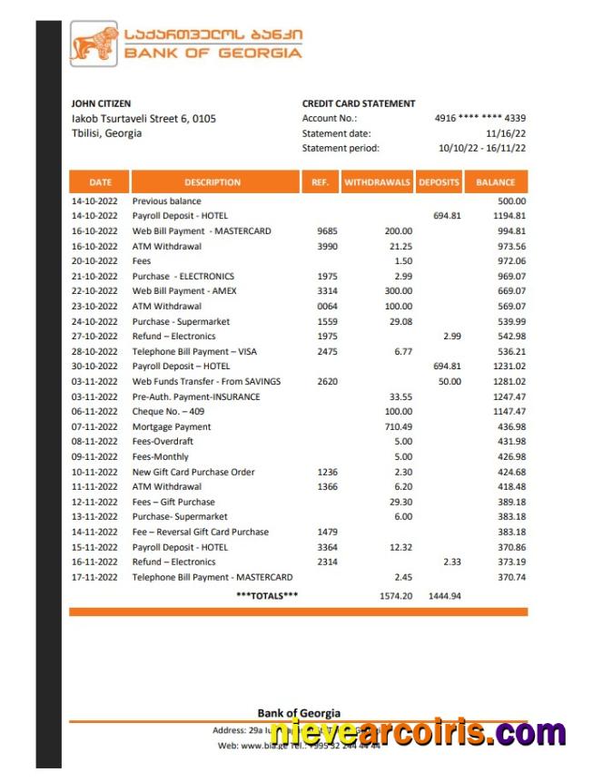 Georgia Bank of Georgia statement